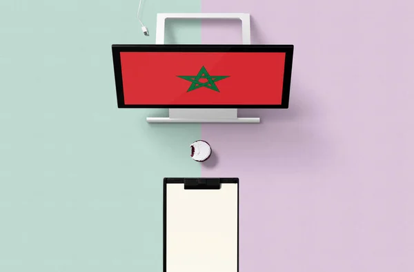 Bandera Nacional Marruecos Pantalla Del Ordenador Vista Superior Cupcake Papel — Foto de Stock