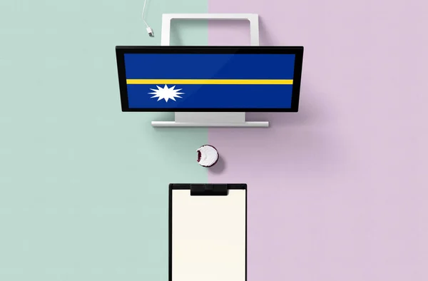 Bandera Nacional Nauru Pantalla Computadora Vista Superior Cupcake Papel Nota — Foto de Stock