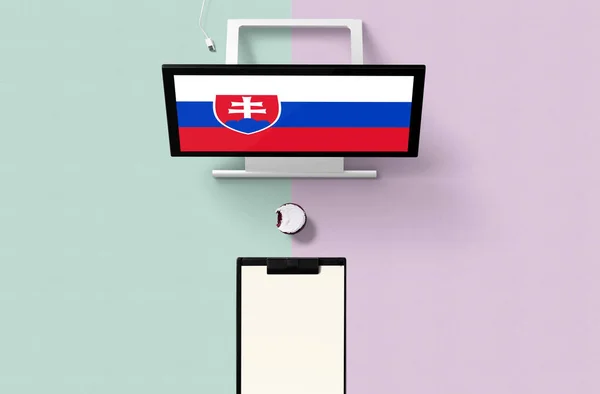 Bandera Nacional Eslovaquia Pantalla Del Ordenador Vista Superior Cupcake Papel — Foto de Stock