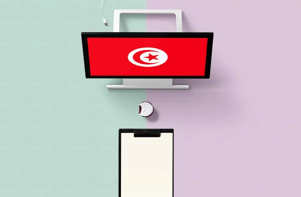 Bandera Nacional Túnez Pantalla Del Ordenador Vista Superior Cupcake Papel — Foto de Stock
