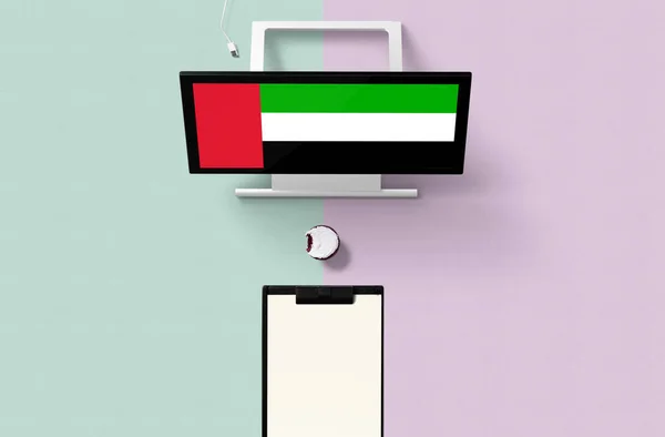 Spojené Arabské Emiráty Národní Vlajka Obrazovce Počítače Horní Pohled Cupcake — Stock fotografie