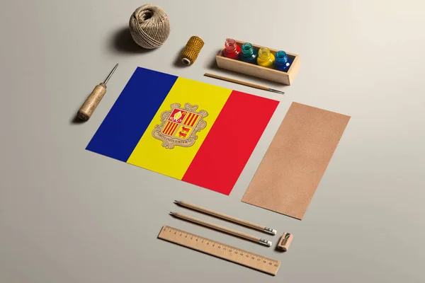 Andorra Concepto Caligrafía Accesorios Herramientas Para Escritura Mano Lápices Bolígrafos — Foto de Stock