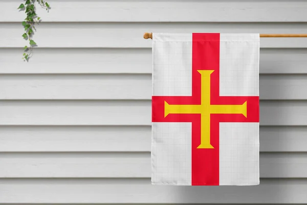 Guernsey National Small Flag Hangs Picket Fence Wooden Wall Rural — Stock Photo, Image