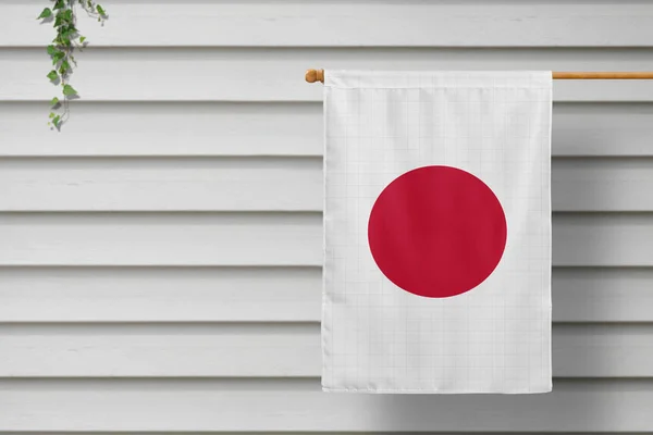 Bendera Kecil Nasional Jepang Digantung Pagar Piket Sepanjang Tembok Kayu — Stok Foto