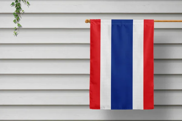 Thailand National Small Flag Hangs Picket Fence Wooden Wall Rural — Stock Photo, Image