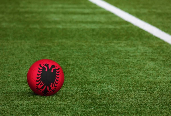 Bandera Albania Pelota Fondo Del Campo Fútbol Tema Nacional Fútbol — Foto de Stock
