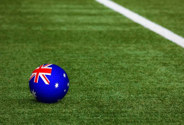 Australia Flag Ball Soccer Field Background National Football Theme Green — Stock Photo, Image