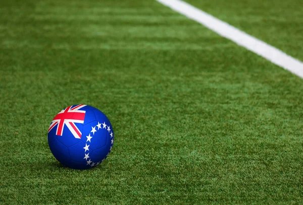 Cook Islands Flag Ball Soccer Field Background National Football Theme — Stock Photo, Image