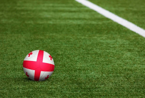 Georgia Vlag Bal Voetbalveld Achtergrond Nationaal Voetbal Thema Groen Gras — Stockfoto