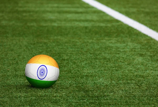 Bandera India Pelota Fondo Del Campo Fútbol Tema Nacional Fútbol — Foto de Stock