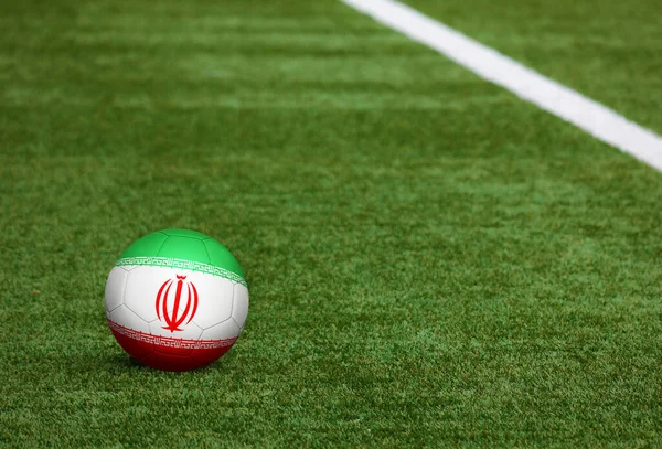Bandera Irán Pelota Fondo Del Campo Fútbol Tema Nacional Fútbol — Foto de Stock