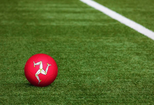 Bandera Isla Man Pelota Fondo Del Campo Fútbol Tema Nacional — Foto de Stock