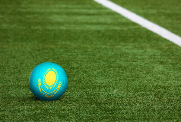 Bandera Kazajstán Pelota Fondo Del Campo Fútbol Tema Nacional Fútbol — Foto de Stock