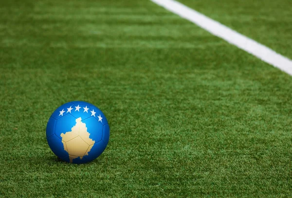 Drapeau Kosovo Sur Ballon Sur Fond Terrain Football Thème National — Photo