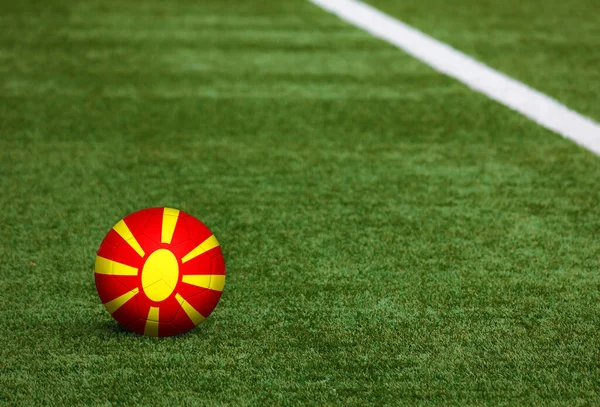 Bandera Macedonia Pelota Fondo Del Campo Fútbol Tema Nacional Fútbol — Foto de Stock