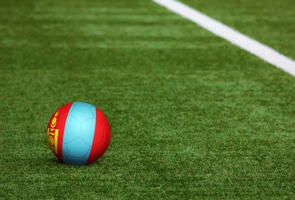 Drapeau Mongolie Sur Ballon Fond Terrain Football Thème National Football — Photo