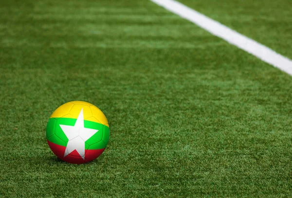 Bandera Myanmar Pelota Fondo Del Campo Fútbol Tema Nacional Fútbol — Foto de Stock