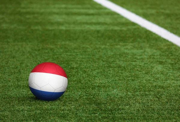 Bandera Holanda Pelota Fondo Del Campo Fútbol Tema Nacional Fútbol — Foto de Stock