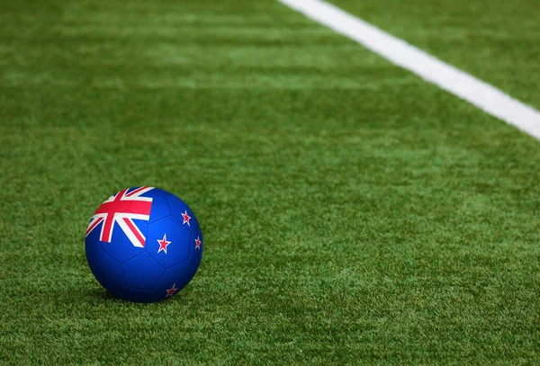 New Zealand Flag Ball Soccer Field Background National Football Theme — Stock Photo, Image