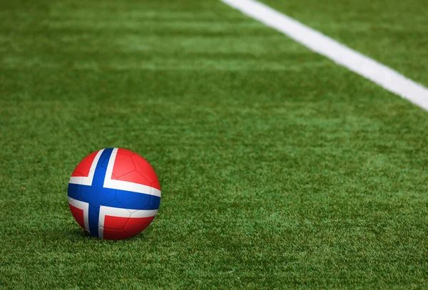 Bandera Noruega Pelota Fondo Del Campo Fútbol Tema Nacional Fútbol — Foto de Stock