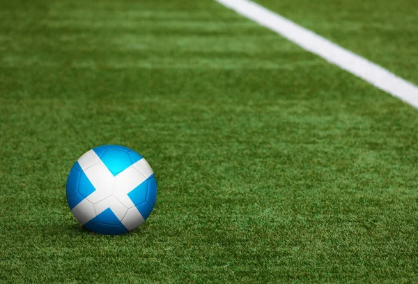 Scotland Flag Ball Soccer Field Background National Football Theme Green — Stock Photo, Image