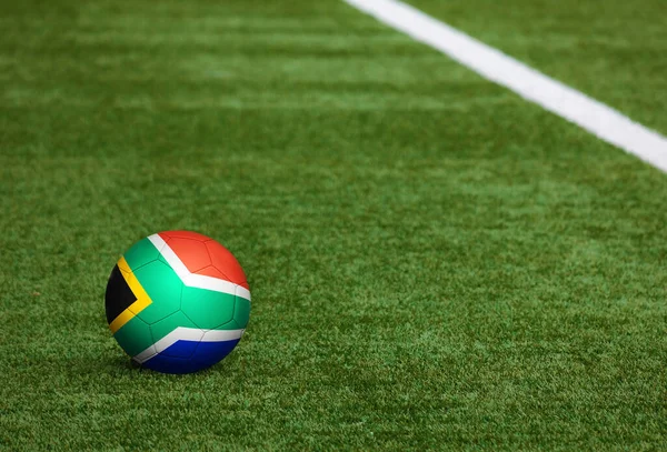 Bandiera Sudafricana Palla Sfondo Campo Calcio Tema Nazionale Calcio Erba — Foto Stock