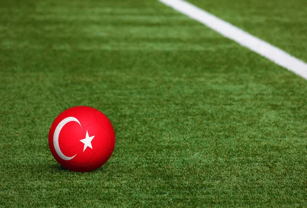 Bandera Turquía Pelota Fondo Del Campo Fútbol Tema Nacional Fútbol — Foto de Stock