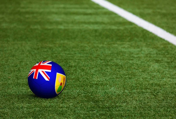 Turks Caicos Islands Flag Ball Soccer Field Background National Football — Stock Photo, Image