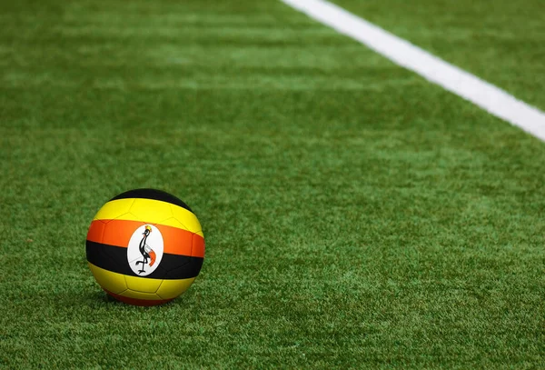 Bandera Uganda Pelota Fondo Del Campo Fútbol Tema Nacional Fútbol — Foto de Stock