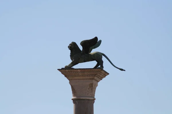 Venedik San Marco Piazza San Marco Sütun Ayrıntı Aslan Sermaye — Stok fotoğraf