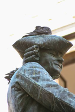 Venedik, Goldoni 'nin kafasında güvercin olan bronz heykeli.