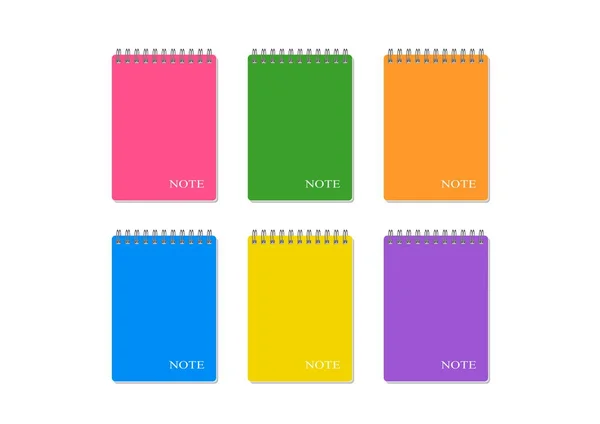 Seis Cuadernos Espiral Con Una Cubierta Diferentes Colores Con Nota — Vector de stock