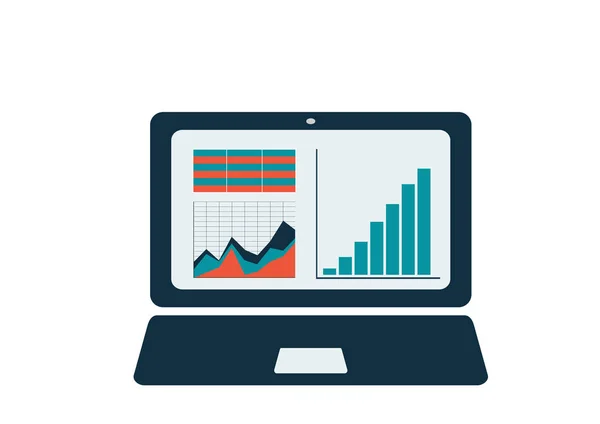 Computer portatile con grafici, diagramma e tavolo sullo schermo — Vettoriale Stock