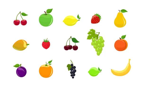 Conjunto de dibujos animados colorido jardín y frutas tropicales — Vector de stock