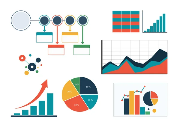 Zestaw kolorowych wykresów biznesowych, schematów i wykresów infograficznych — Wektor stockowy