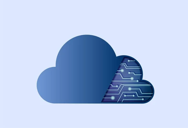 Icono de computación en nube con microcircuito. señal electrónica y tecnológica — Vector de stock