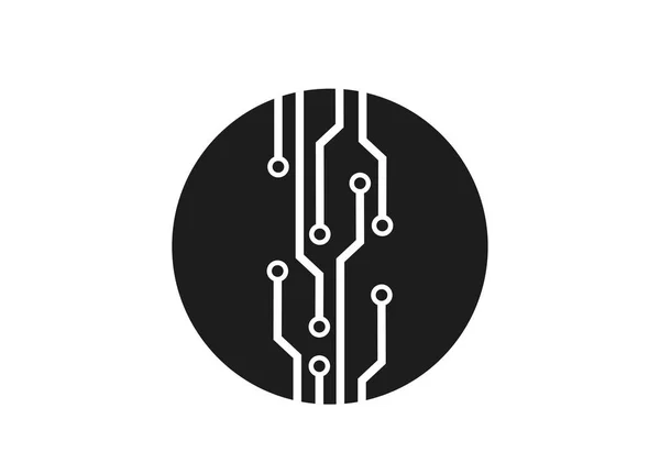 マイクロ回路アイコン。丸い黒と白の電子絶縁ベクトル記号 — ストックベクタ