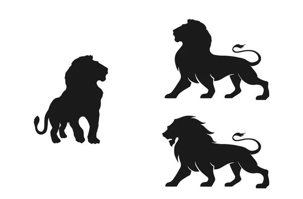 Conjunto de silhueta de leão. imagem vetorial isolada do carnívoro africano — Vetor de Stock