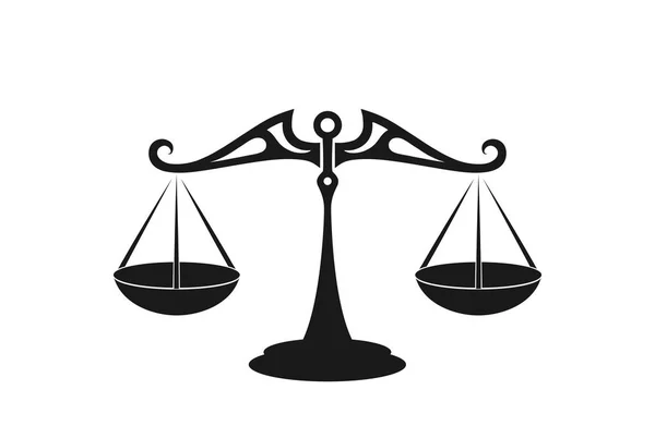 Εικονίδιο ζυγών ισορροπίας. μεμονωμένη εικόνα σιλουέτας, σύμβολο ισορροπίας και δικαιοσύνης — Διανυσματικό Αρχείο