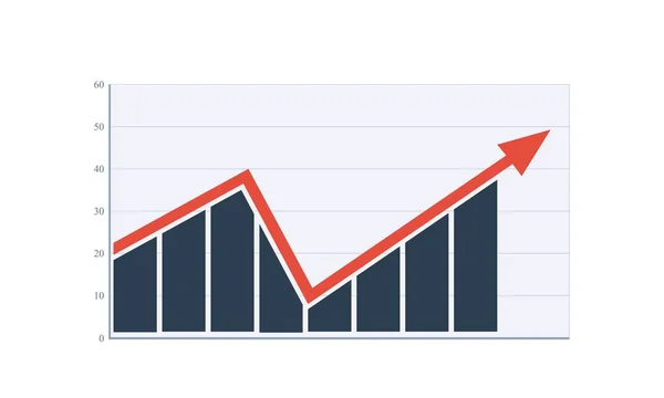 ok ile çubuk grafik. düz stilde artan trendi ile iş analitiği grafiği