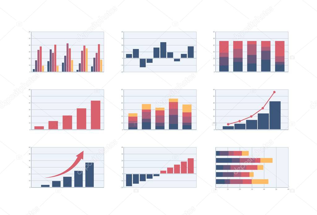 set of bar charts. vector color business analysis column graph images