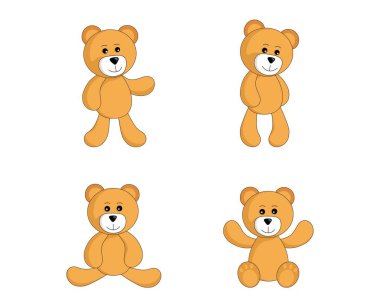 teddy bear set. cute toy standing and sitting bear in simple style. vector isolated image for children clipart