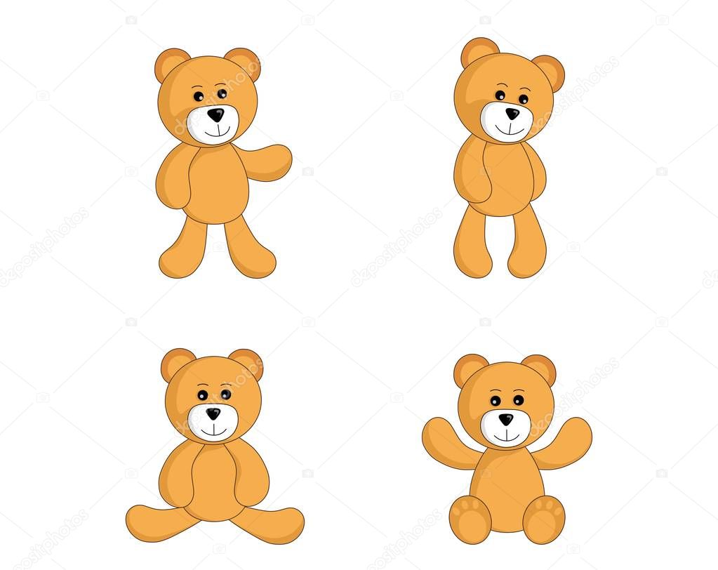 teddy bear set. cute toy standing and sitting bear in simple style. vector isolated image for children