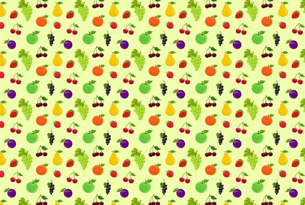 シームレスなガーデンフルーツのテクスチャ。リンゴ、梨、様々なベリーとベクター背景 — ストックベクタ