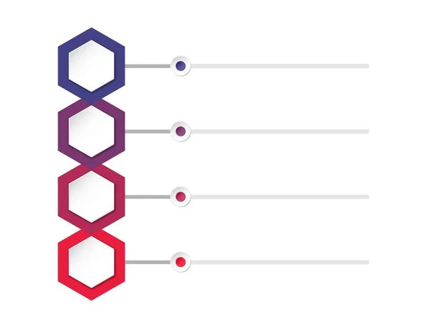 Kolorowy szablon infograficzny z czterema sześciokątów i punktami — Wektor stockowy