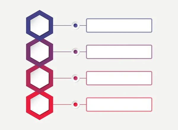 Kolorowy szablon infograficzny z czterema sześciokątów. Wykres procesowy — Wektor stockowy