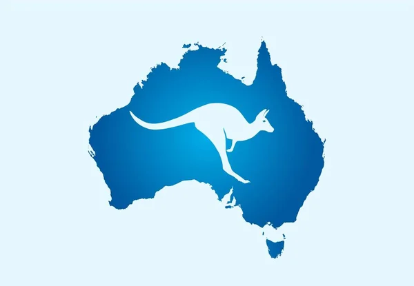 カンガルーとオーストラリアの地図アイコン。オーストラリアのロゴシンボル — ストックベクタ