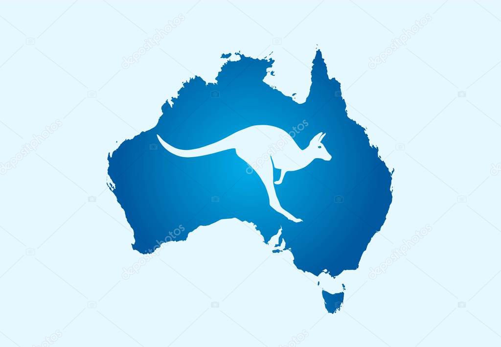 Australia map icon with kangaroo. Australian logo symbol. isolated vector image