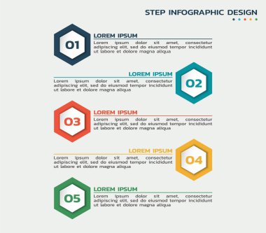 altıgenler ve metin ile beş adım infografik. iş süreci akış şeması