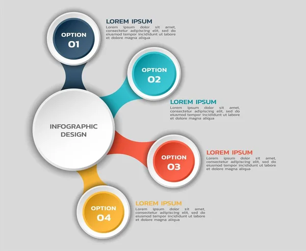 dört seçenekli infografik akış şeması. yuvarlak elemanlar ve metin ile renk infografik tasarım
